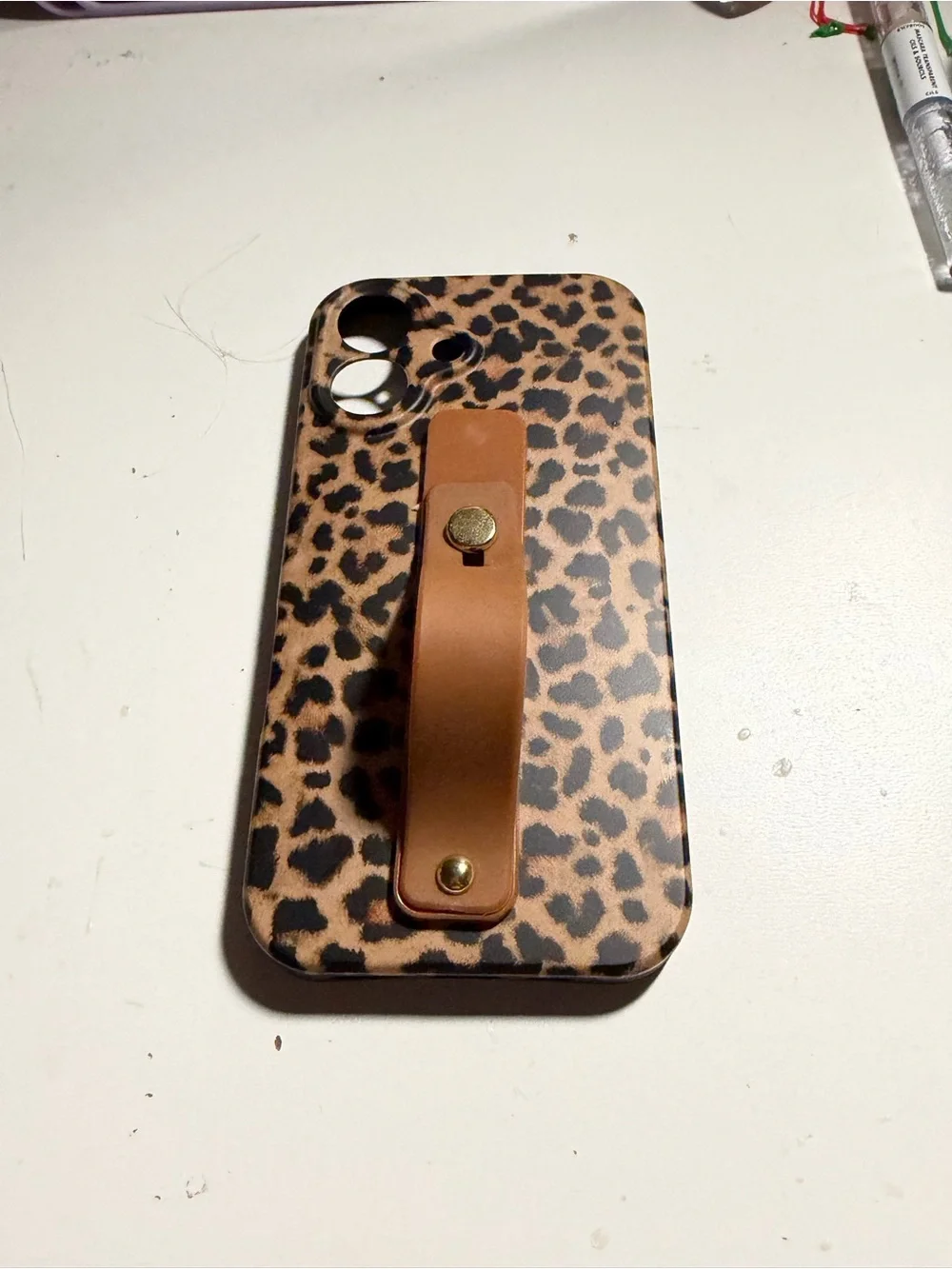 iphone 16, Leopard Print with brown Strap Phone Case